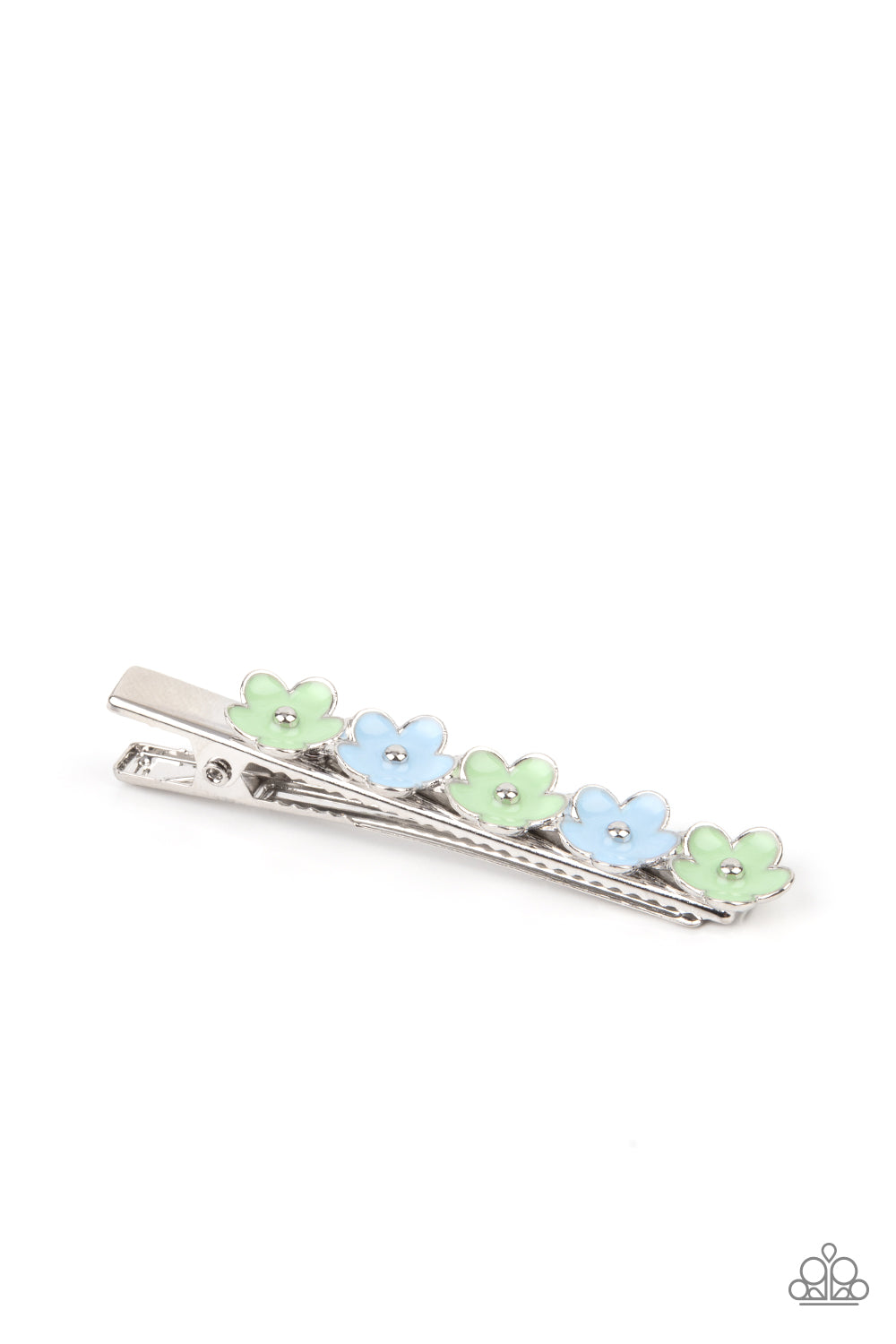 Flower Patch Flirt - Multi Green/Blue Hairclip - Paparazzi Accessories - Alies Bling Bar