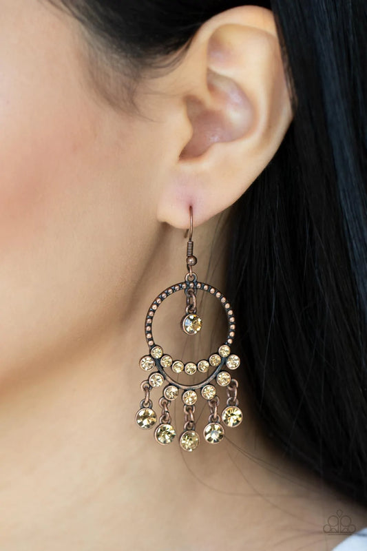 Cosmic Chandeliers - Copper Earrings - Paparazzi Accessories - Alies Bling Bar