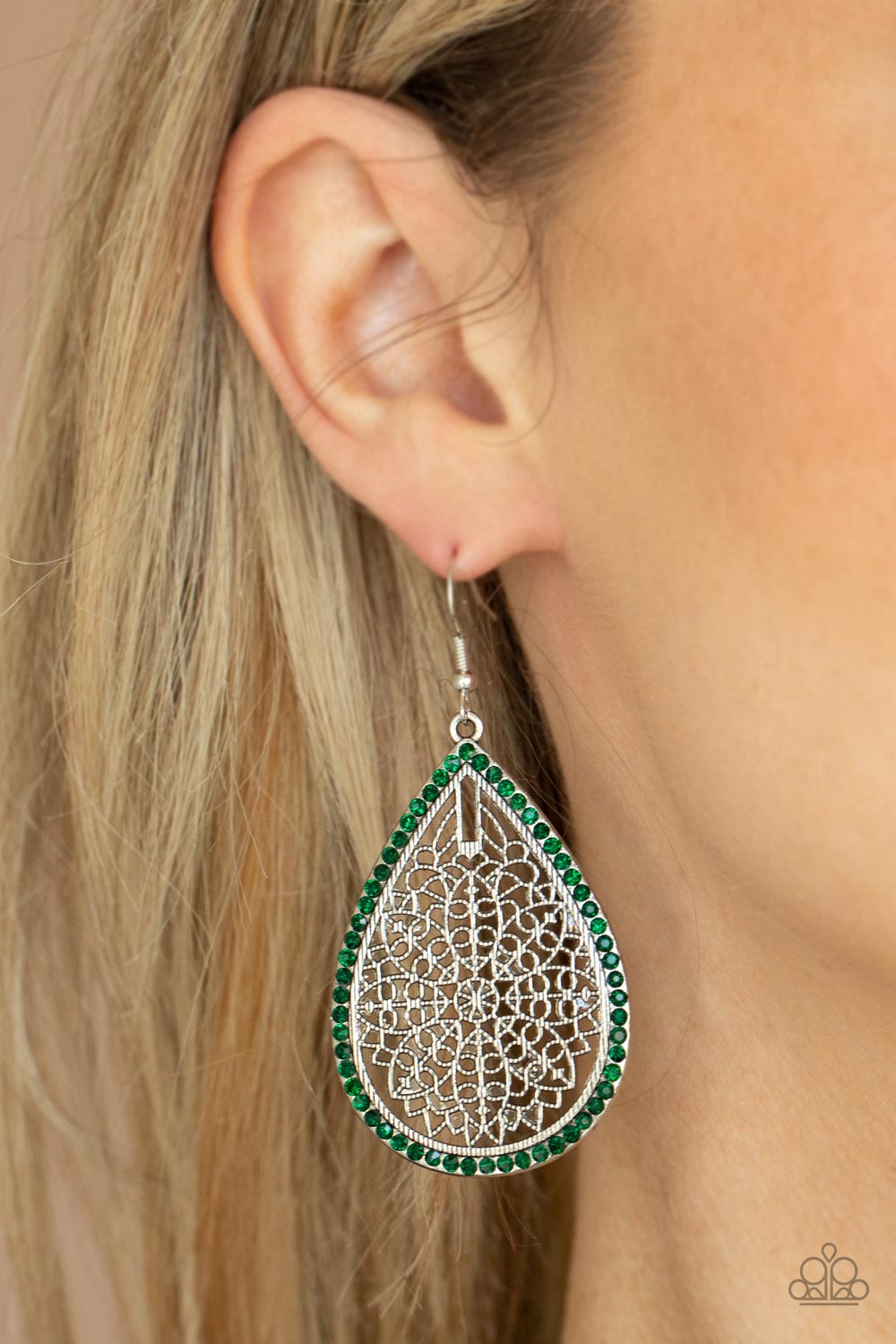 Fleur de Fantasy - Green Earrings - Paparazzi Accessories - Alies Bling Bar