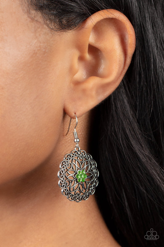 Paparazzi - Flower Shop Sparkle - Green Earrings - Alies Bling Bar