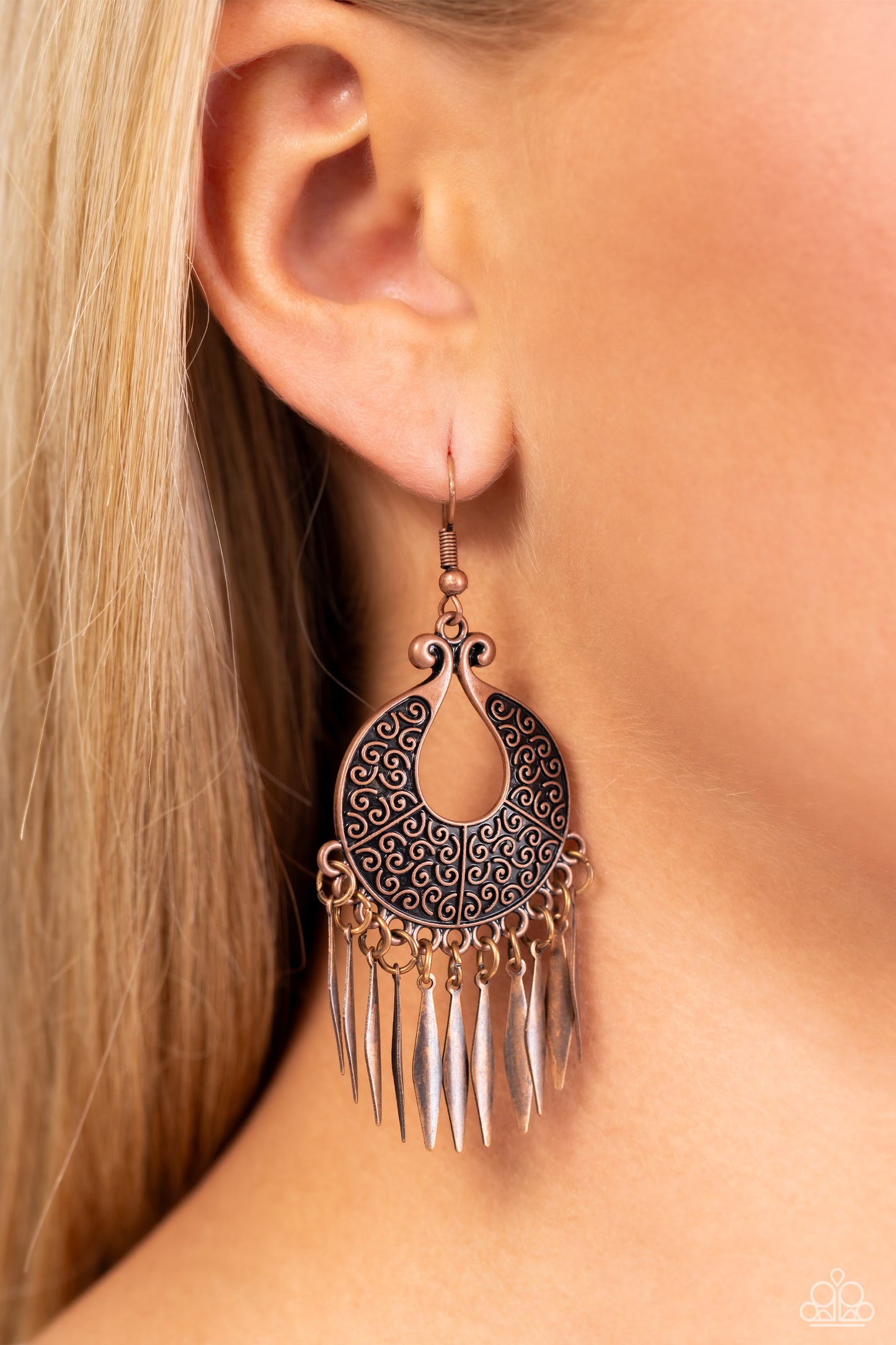 Tribal Charm - Copper Earrings - Paparazzi Accessories - Alies Bling Bar