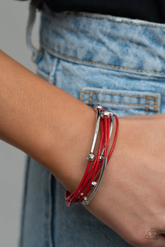 Paparazzi - Magnetically Modern - Red - Magnetic Closure Bracelet - Alies Bling Bar