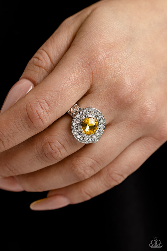 Targeted Timelessness - Yellow Ring - Paparazzi Accessories - Alies Bling Bar