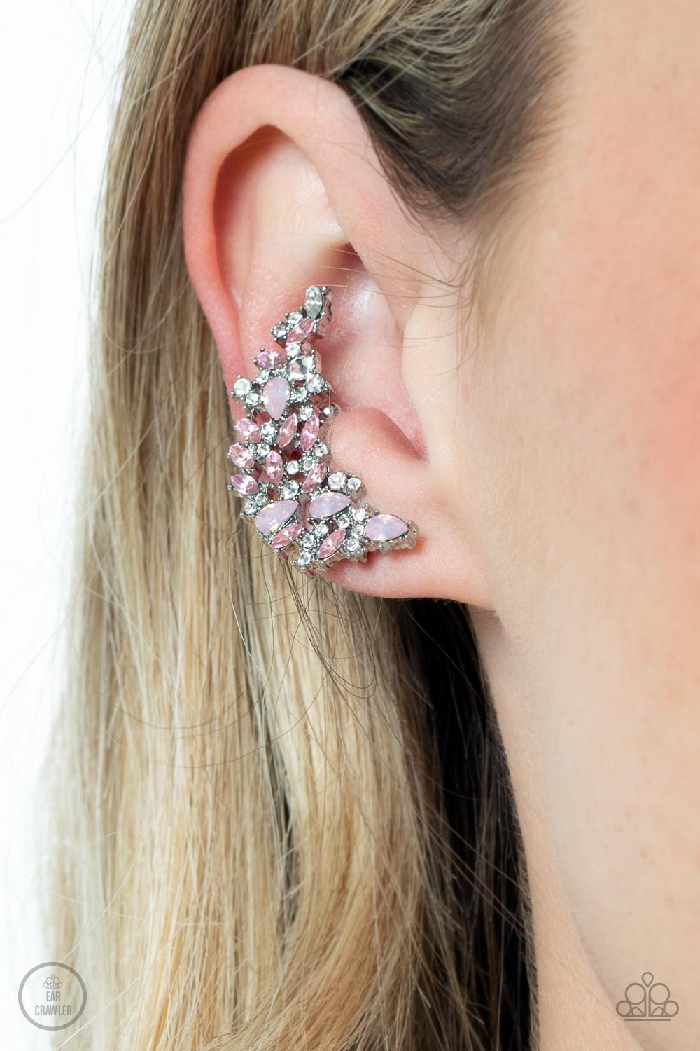 Prismatically Panoramic - Pink Earring Crawler - Paparazzi Accessories - Alies Bling Bar