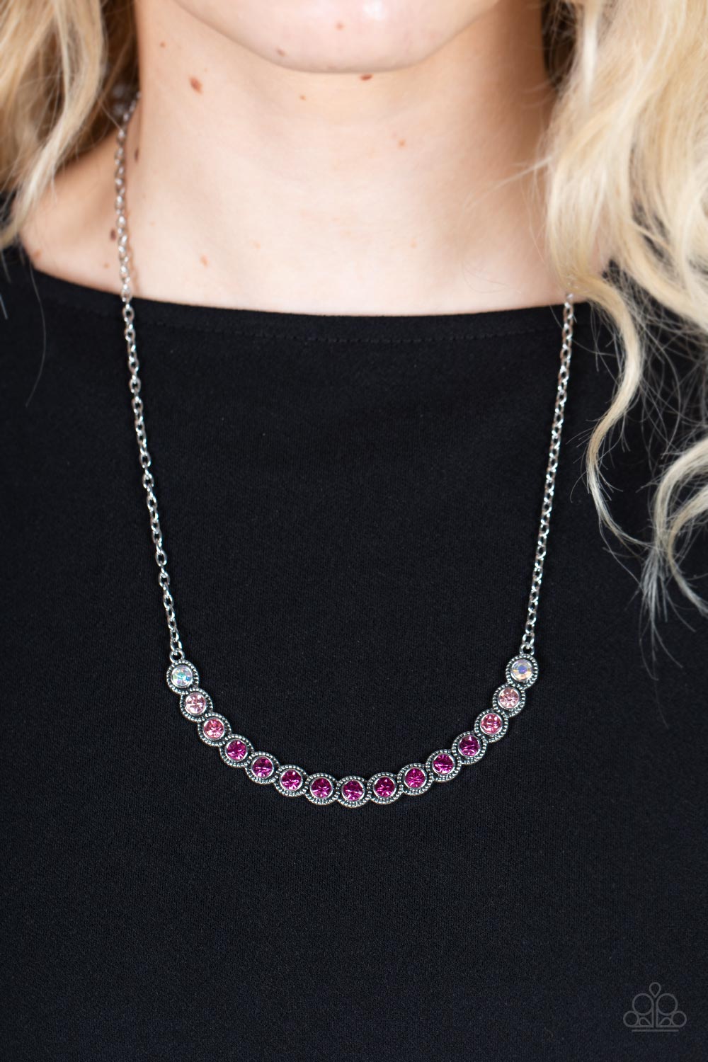 Paparazzi -Throwing SHADES - Pink Iridescent Necklace - Alies Bling Bar