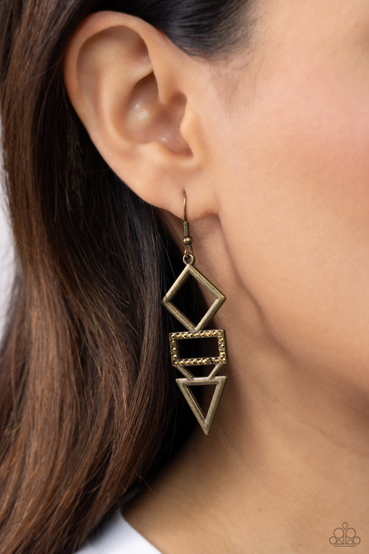 Glamorously Geometric - Brass Earrings - Paparazzi Accessories - Alies Bling Bar