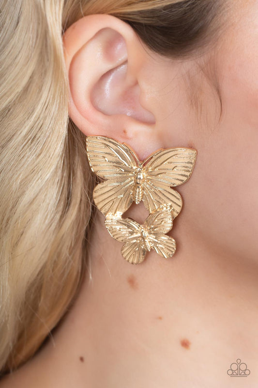 Paparazzi  -  Butterflies -  Gold Earrings - Alies Bling Bar