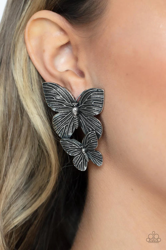 Blushing Butterflies - Silver Post Earrings - Paparazzi Accessories - Alies Bling Bar
