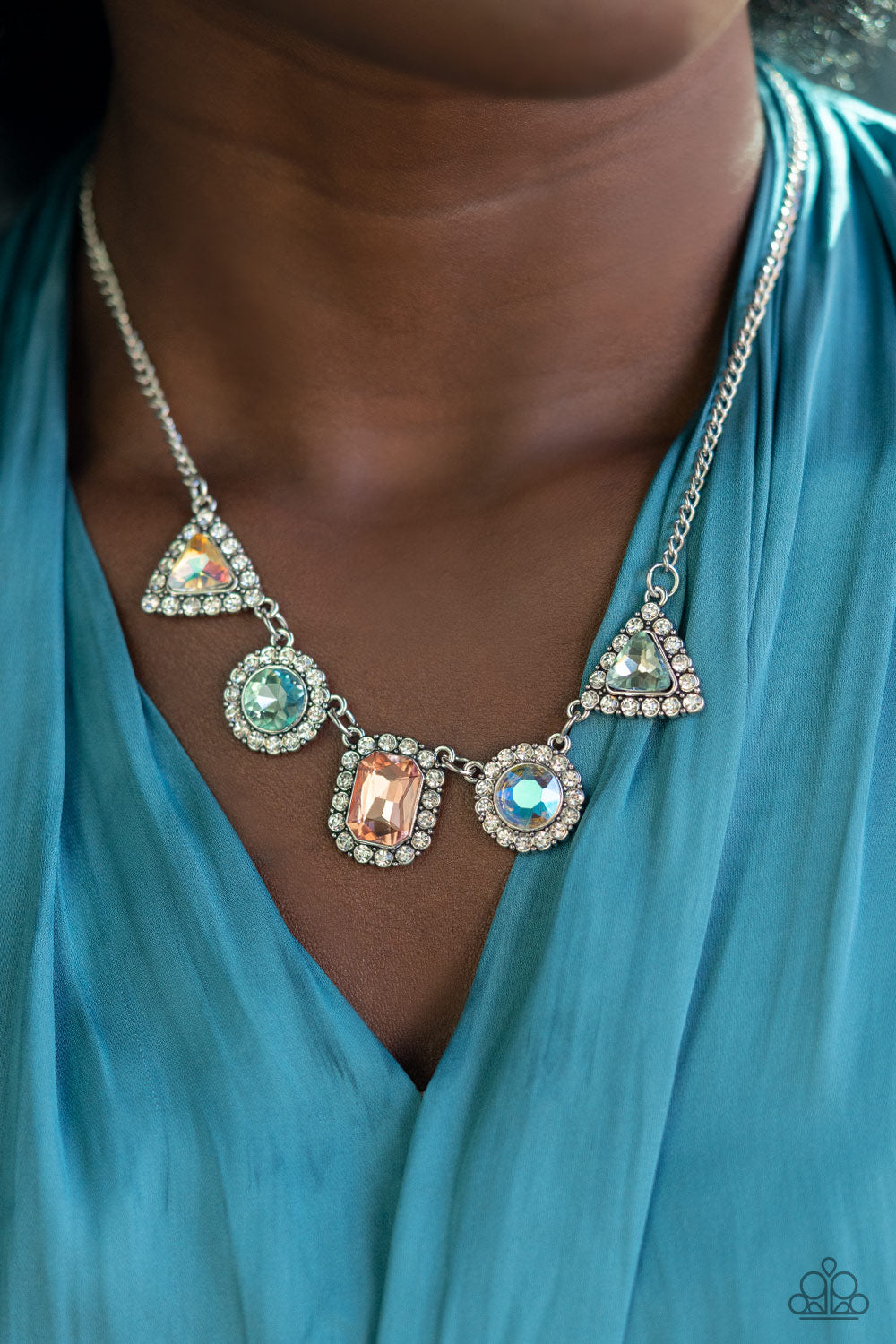 Posh Party Avenue - Multi Iridescent Necklace - Paparazzi Accessories - Alies Bling Bar