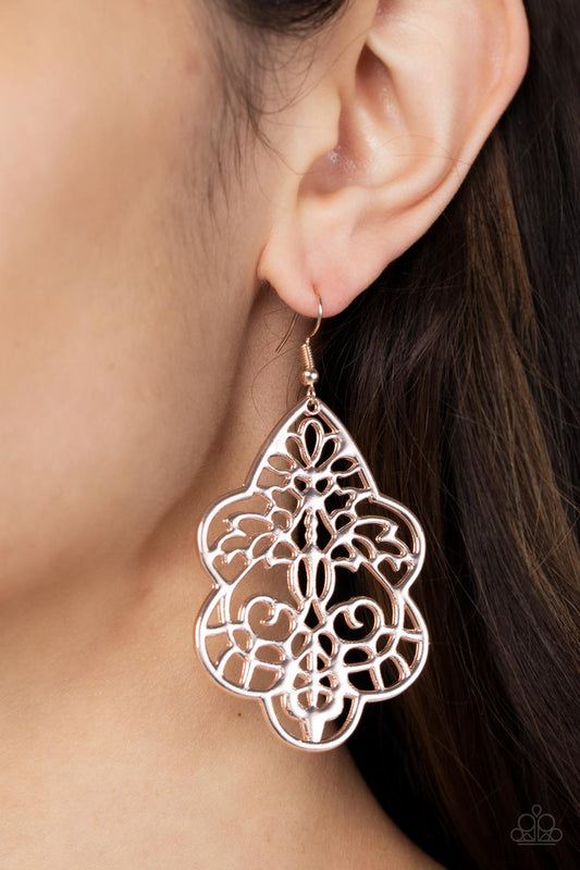 Festive Foliage - Rose Gold Earrings  - Paparazzi Accessories - Alies Bling Bar