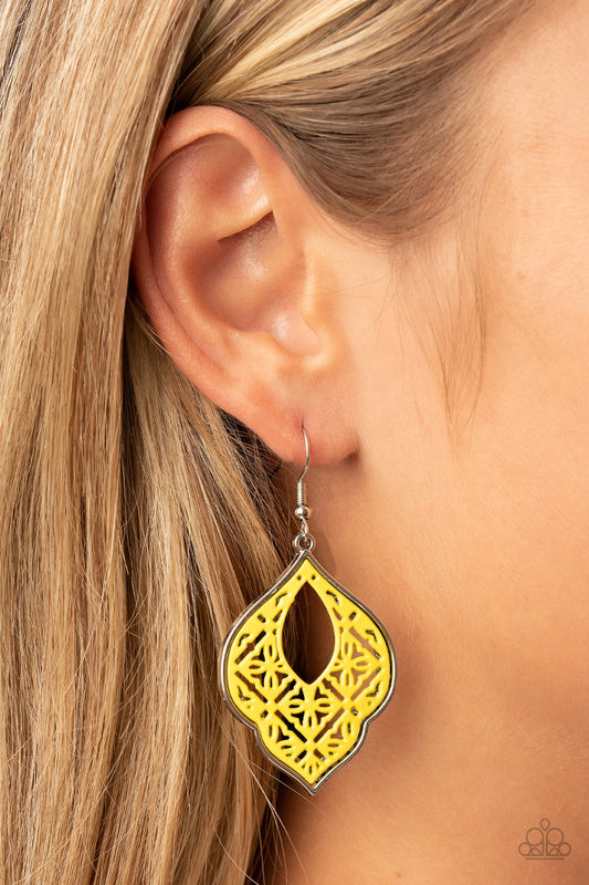 Thessaly Terrace - Yellow Earrings - Paparazzi Accessories - Alies Bling Bar