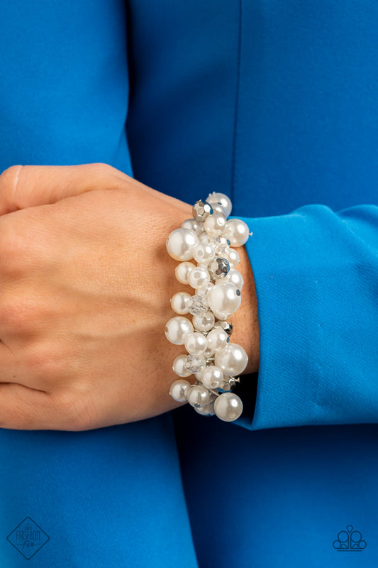 Paparazzi - Elegantly Exaggerated - White Bracelet Jan 2022 Fashion Fix - Alies Bling Bar