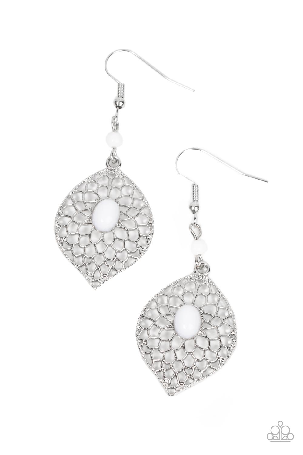 Perky Perennial - White Earrings- Paparazzi Accessories - Alies Bling Bar