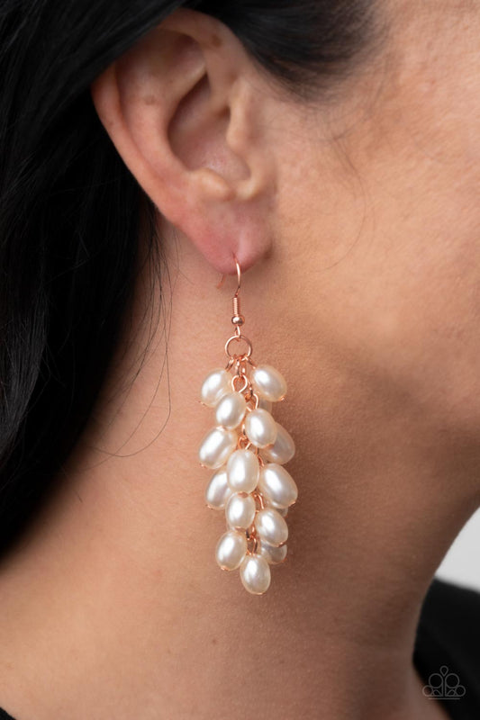 Pearl Posse - Copper Earrings - Paparazzi Accessories - Alies Bling Bar
