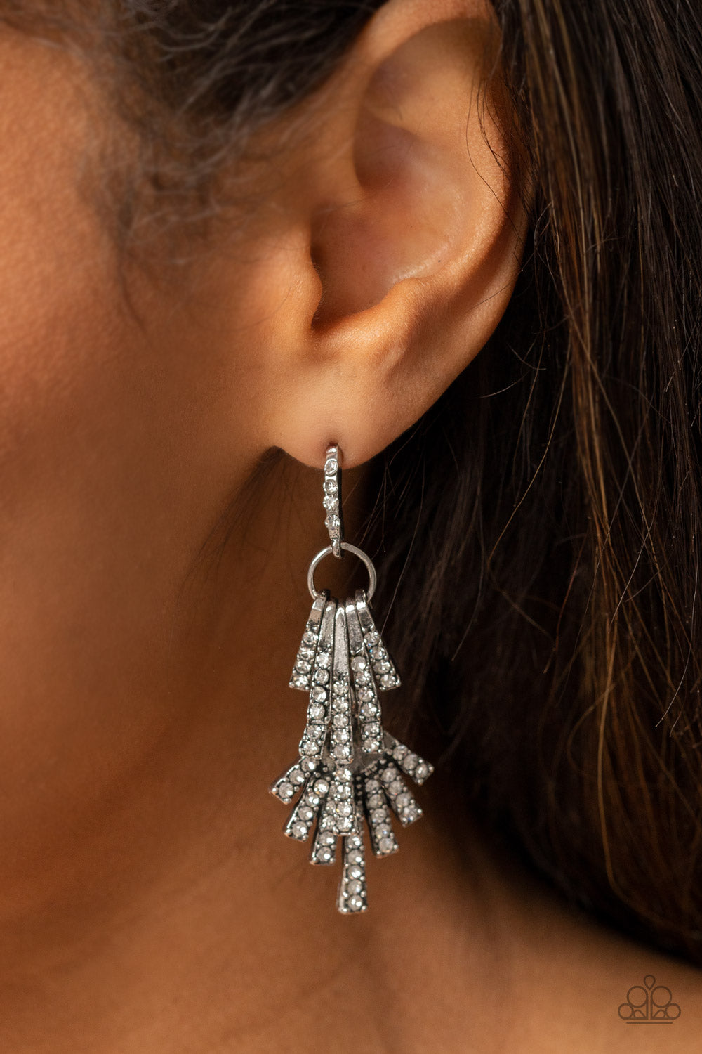 Fan of Glam - White Earrings - Paparazzi Accessories - Alies Bling Bar