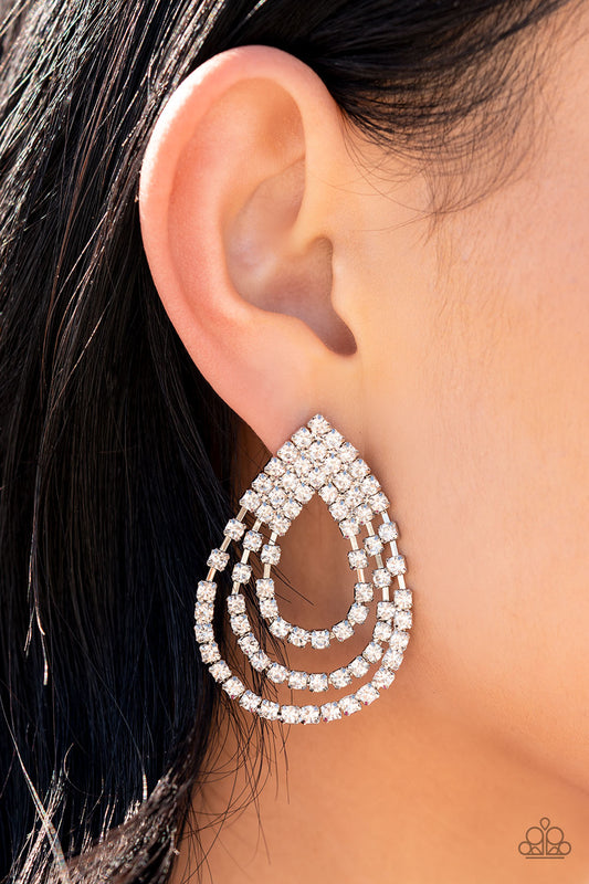 Take a POWER Stance - White Earrings - Paparazzi Accessories - Alies Bling Bar