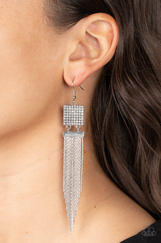 Paparazzi - Dramatically Deco - White  Earrings - Alies Bling Bar