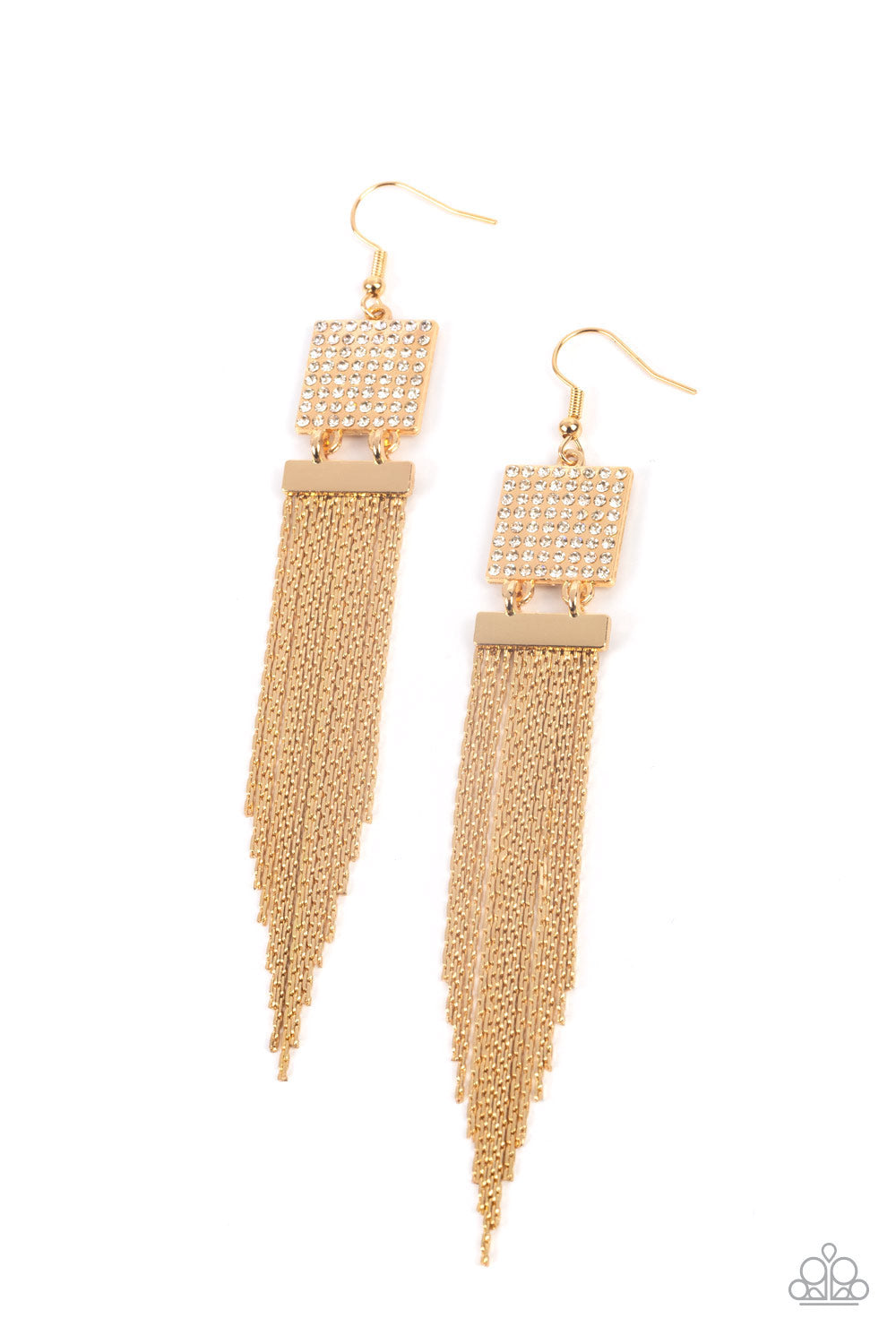 Dramatically Deco - Gold Earrings -  Life of the Party Exclusive- Paparazzi Accessories - Alies Bling Bar