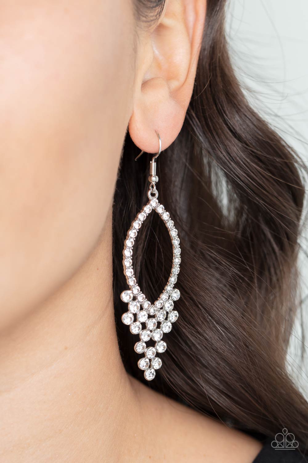 GLOWING off the Deep End - White Earrings - Paparazzi Accessories - Alies Bling Bar