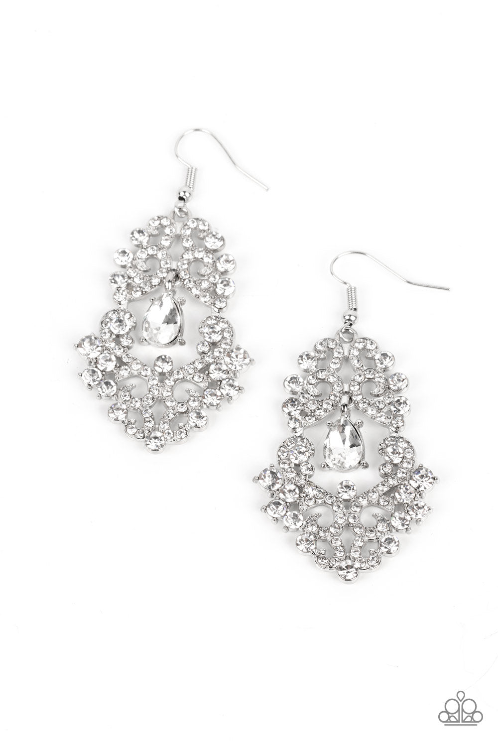 Sociable Sparkle - White Earrings - Paparazzi Accessories - Alies Bling Bar