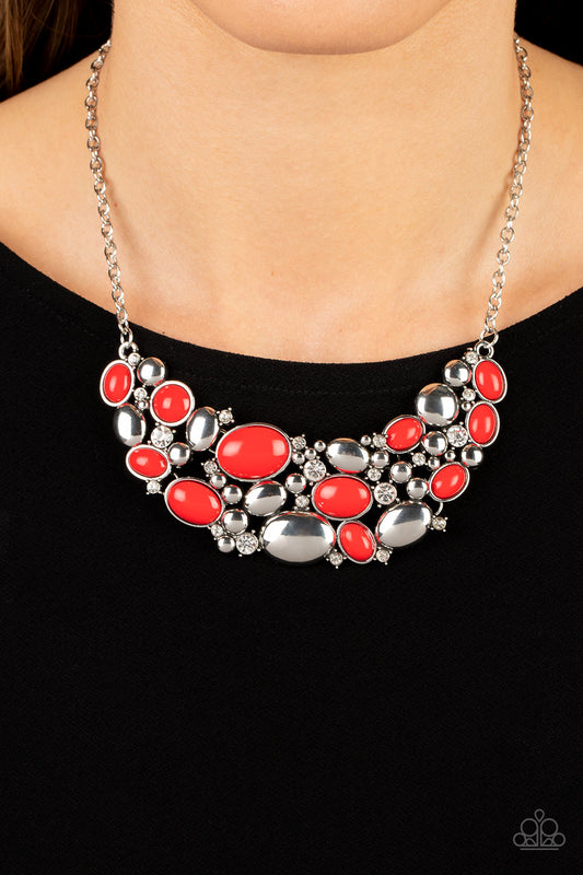 Contemporary Calamity - Red Necklace - Paparazzi Accessories - Alies Bling Bar