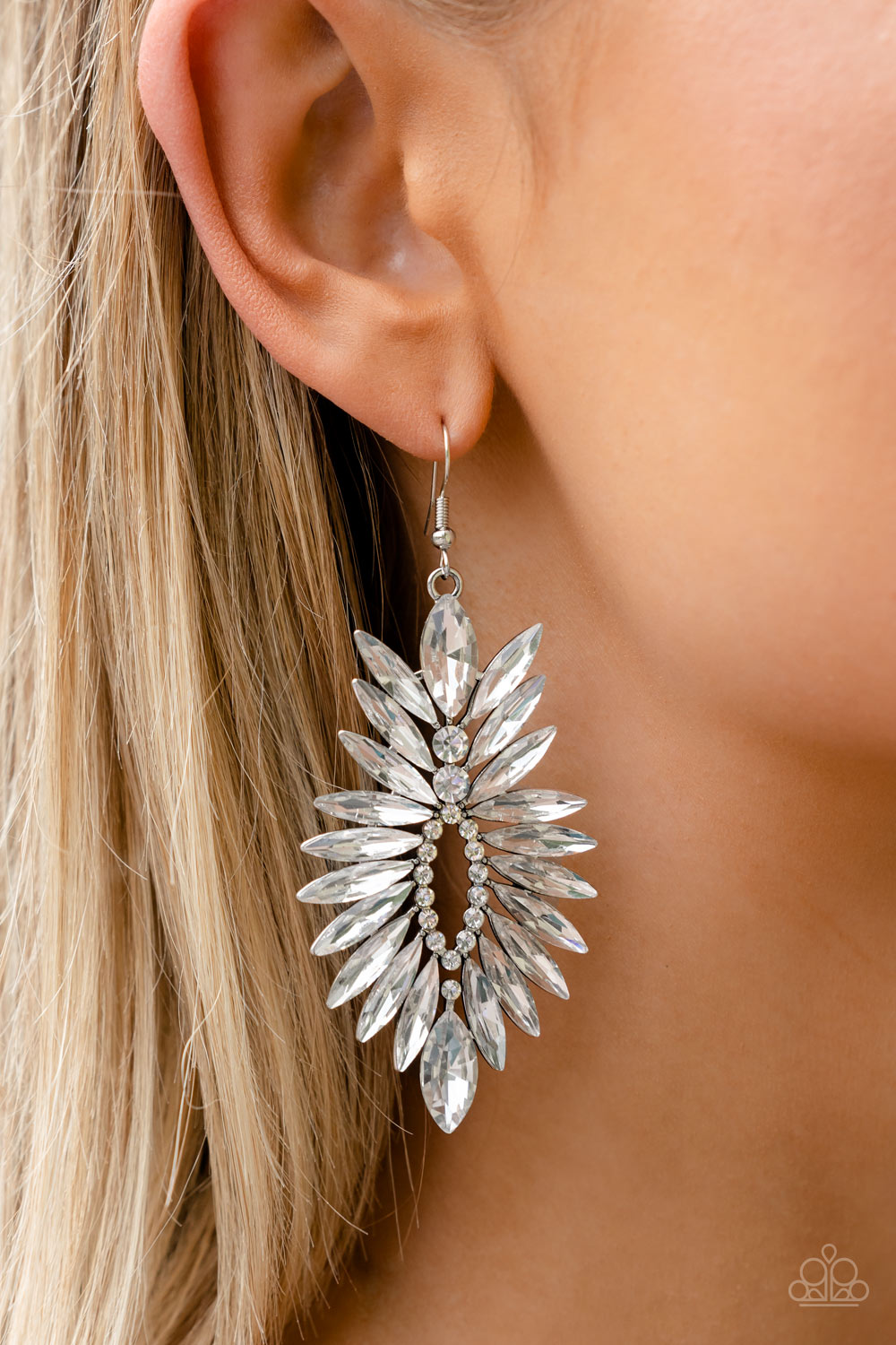 Turn Up The Luxe- White Earrings - Paparazzi Accessories - Alies Bling Bar