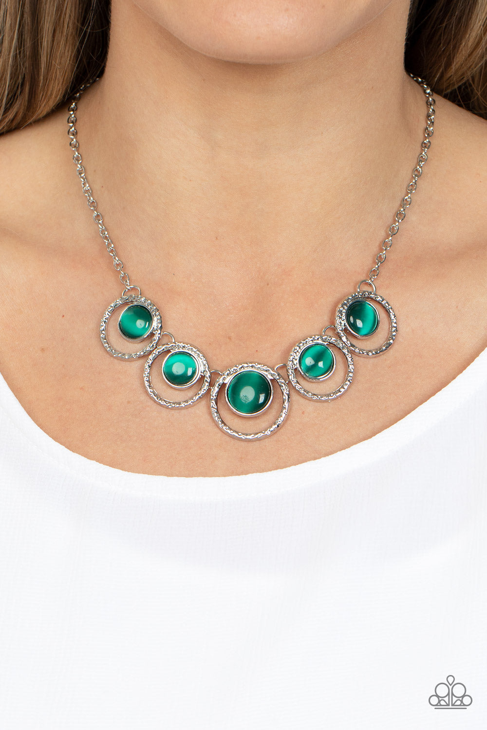 Elliptical Enchantment - Green Necklace - Paparazzi Accessories - Alies Bling Bar