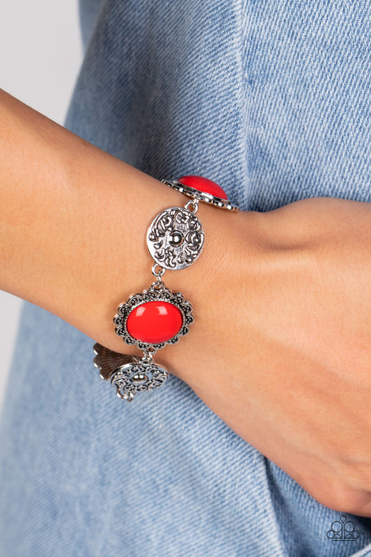 Positively Poppy - Red Bracelet  - Paparazzi Accessories - Alies Bling Bar