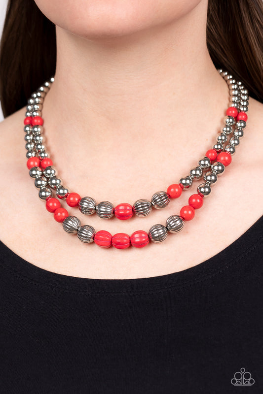 Country Road Trip - Red Necklace - Paparazzi Accessories - Alies Bling Bar