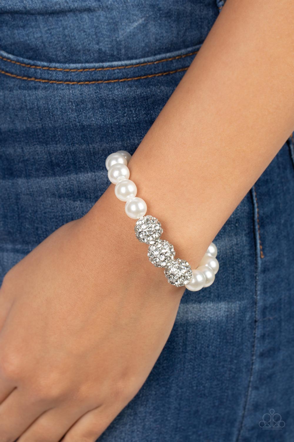 Breathtaking Ball - White Bracelet - Paparazzi Accessories - Alies Bling Bar