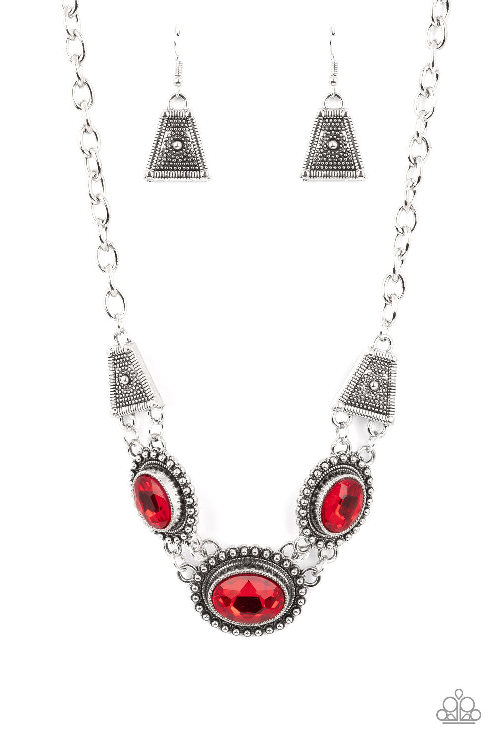 Textured TRAPEZOID - Red Necklace  - Paparazzi Accessories - Alies Bling Bar