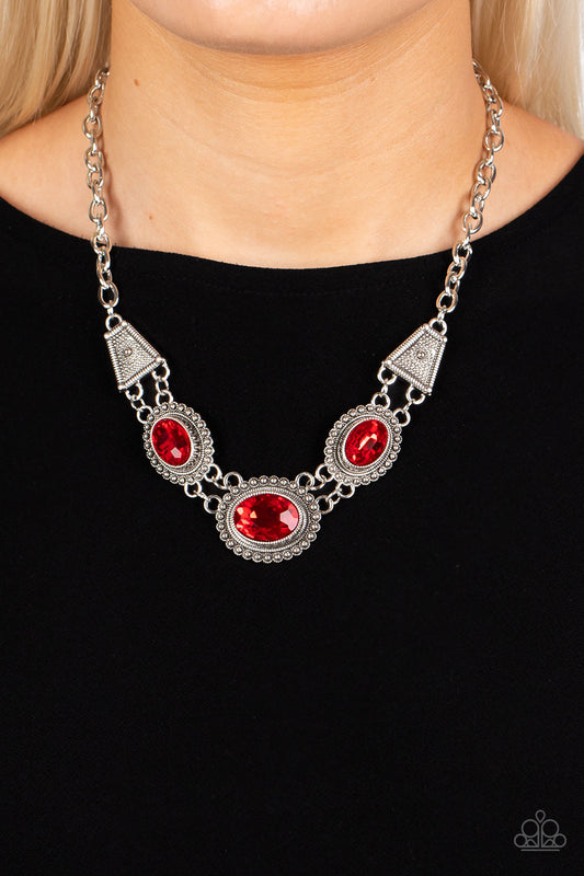 Textured TRAPEZOID - Red Necklace  - Paparazzi Accessories - Alies Bling Bar