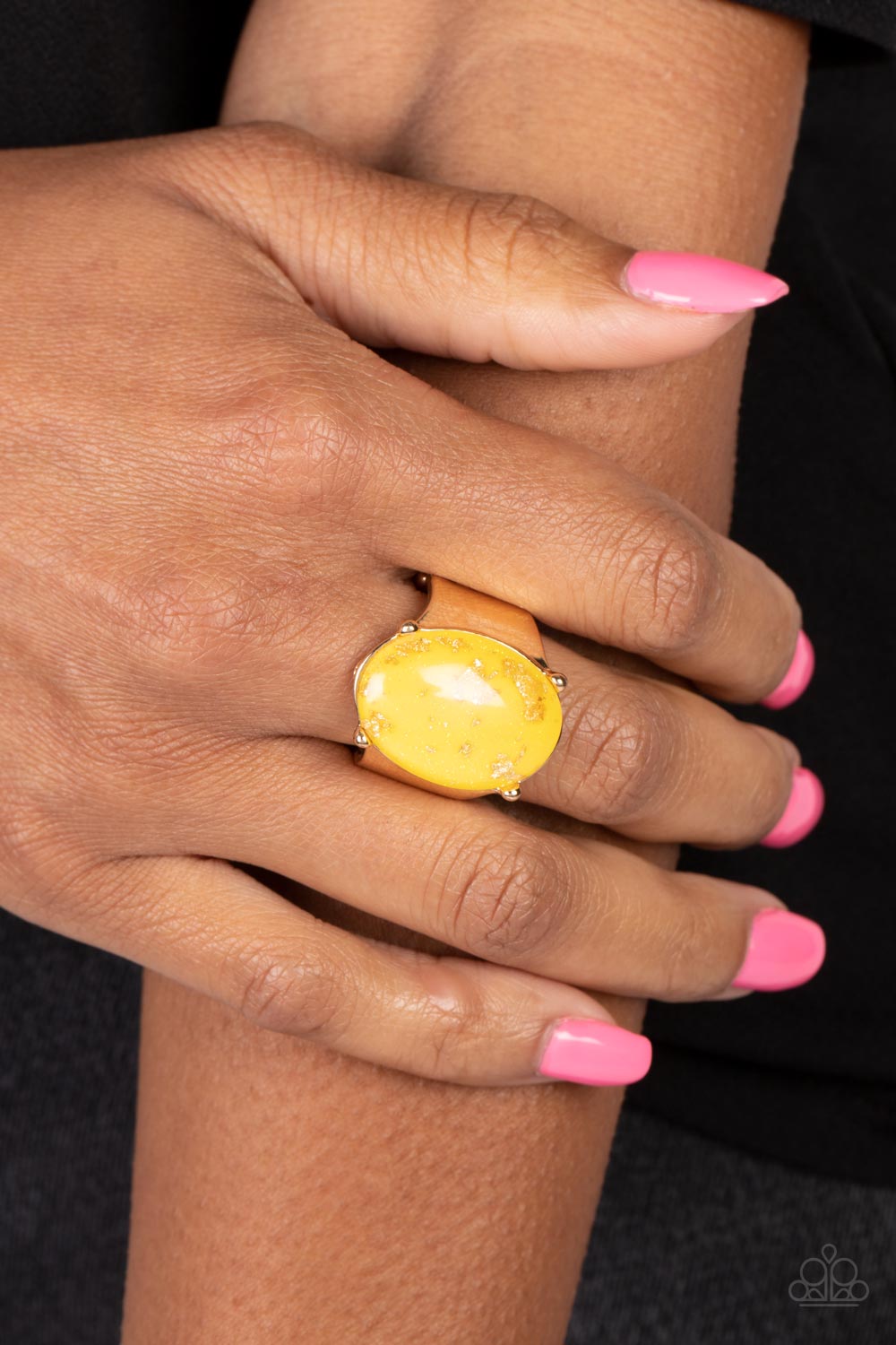 Gold Leaf Glam - Yellow Ring  - Paparazzi Accessories - Alies Bling Bar