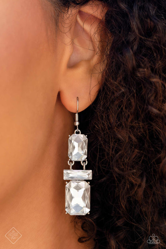 CHAIN Check - White Earrings - Paparazzi Accessories - March 2023 Fashion Fix - Alies Bling Bar