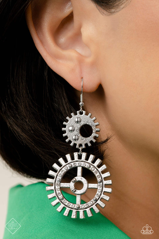 I Have a STEAMPUNK - White Earrings - Paparazzi Accessories - April 2023 Fashion Fix - Alies Bling Bar
