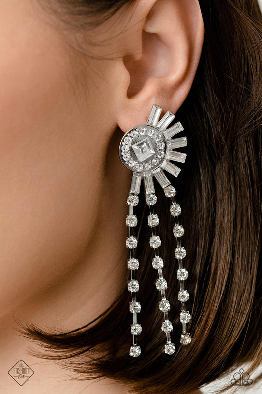 Torrential Twinkle - White Earrings - Paparazzi Accessories - May 2023 Fashion Fix - Alies Bling Bar