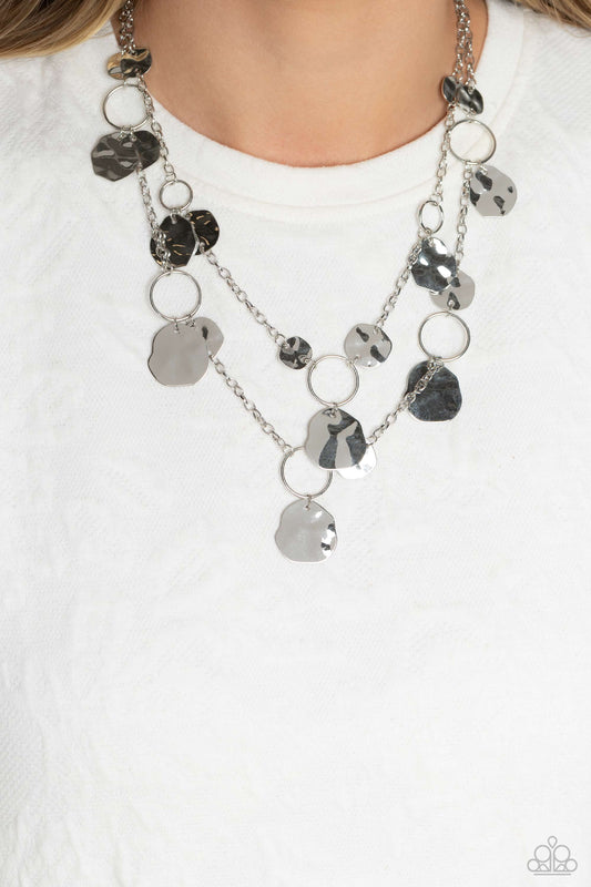 Hammered Horizons - Silver Necklace - Paparazzi Accessories - Alies Bling Bar
