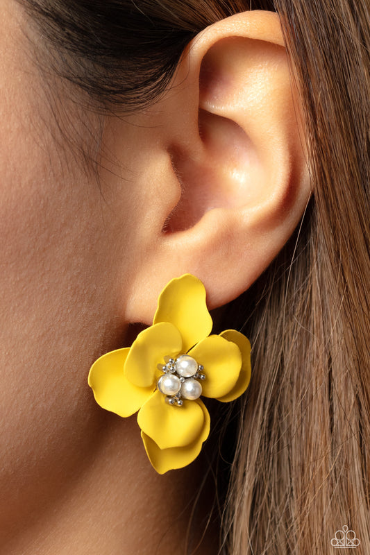 Jovial Jasmine - Yellow Earrings - Paparazzi Accessories