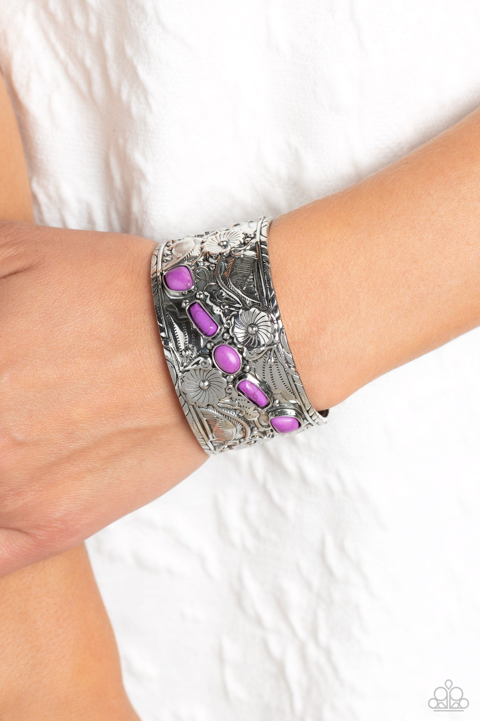 Still FLORAL Stones - Purple Bracelet - Paparazzi Accessories - Alies Bling Bar