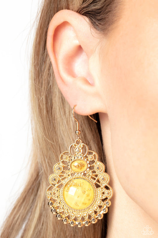 Welcoming Whimsy - Yellow Earrings- Paparazzi Accessories - Alies Bling Bar