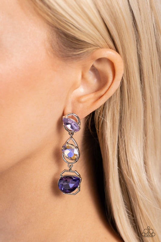 Dimensional Dance - Purple Earrings- Paparazzi Accessories