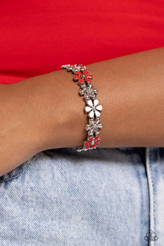 Floral Fair - Red Bracelet - Paparazzi Accessories - Alies Bling Bar