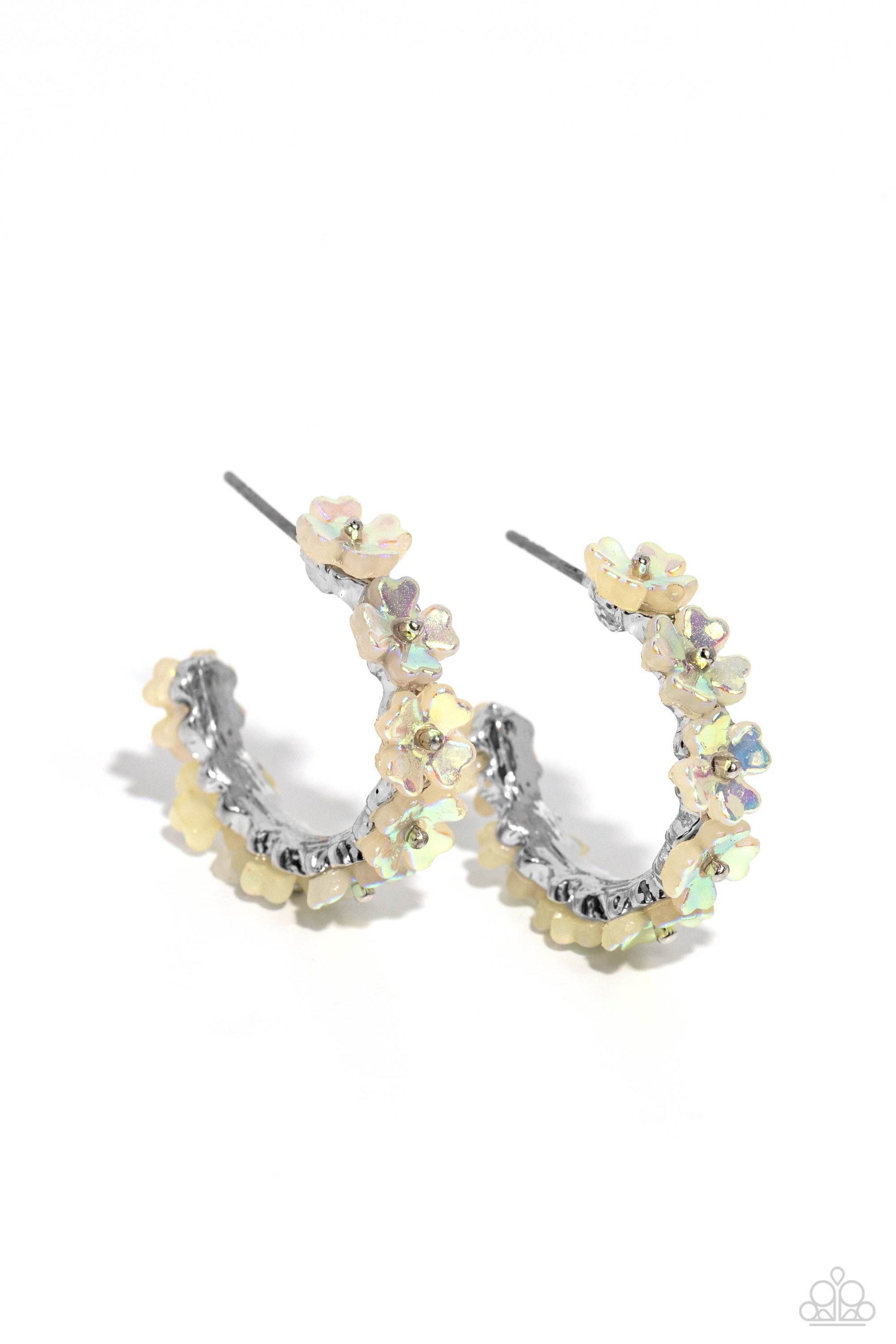 Floral Focus - White Earrings- Paparazzi Accessories - Alies Bling Bar