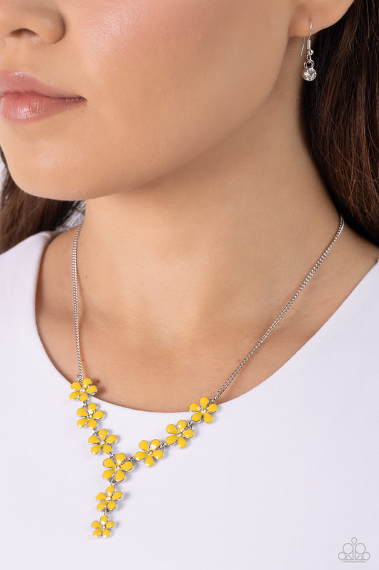 Flowering Feature - Yellow Necklace - Paparazzi Accessories - Alies Bling Bar
