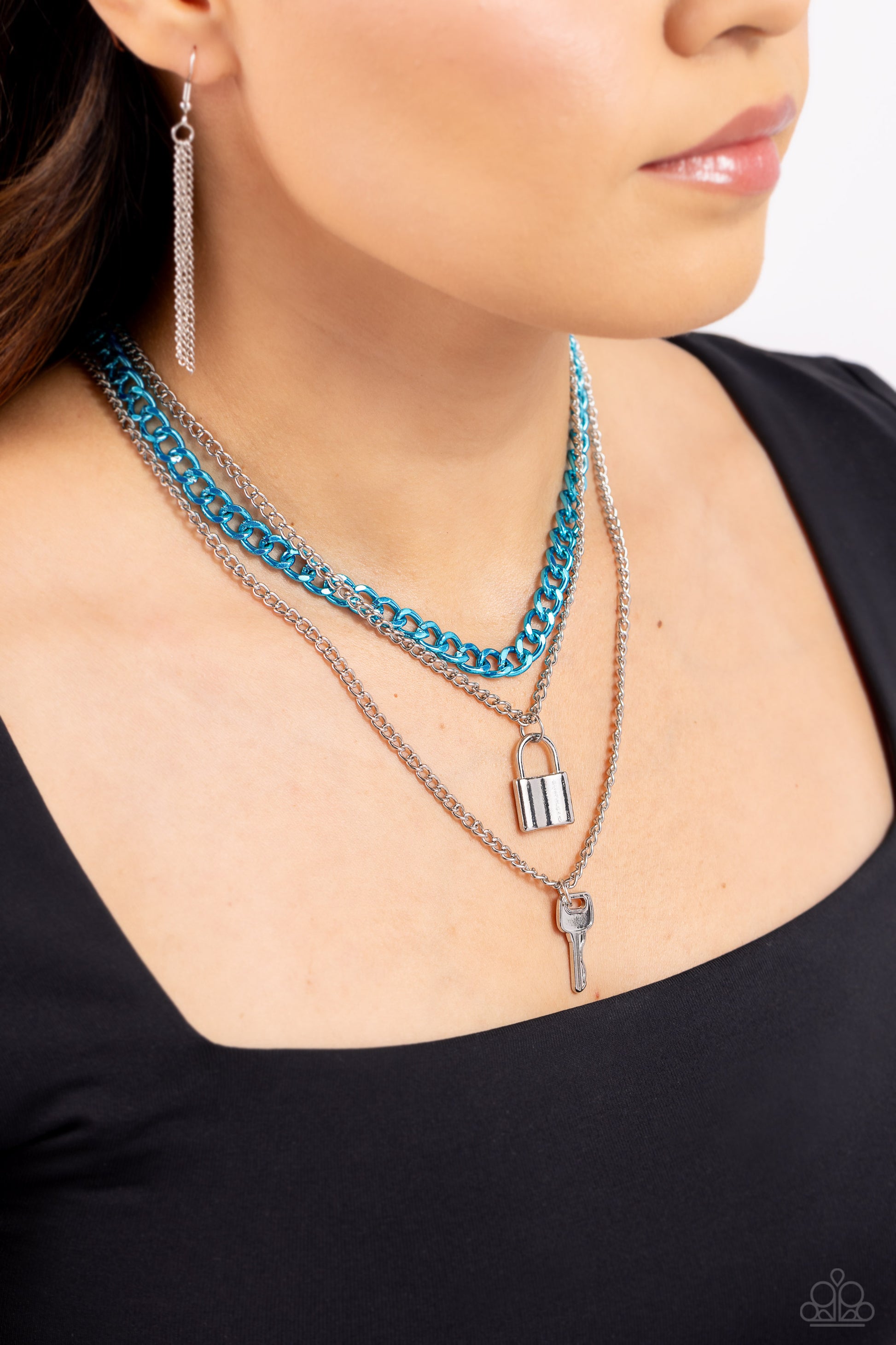 Locked Labor - Blue Necklace - Paparazzi Accessories - Alies Bling Bar