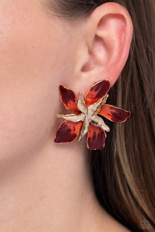 Warped Wallflower - Red Earrings - Paparazzi Accessories