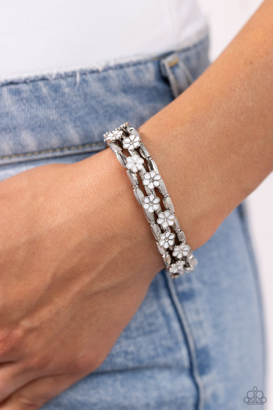 Scattered Springtime - White Bracelet - Paparazzi Accessories - Alies Bling Bar