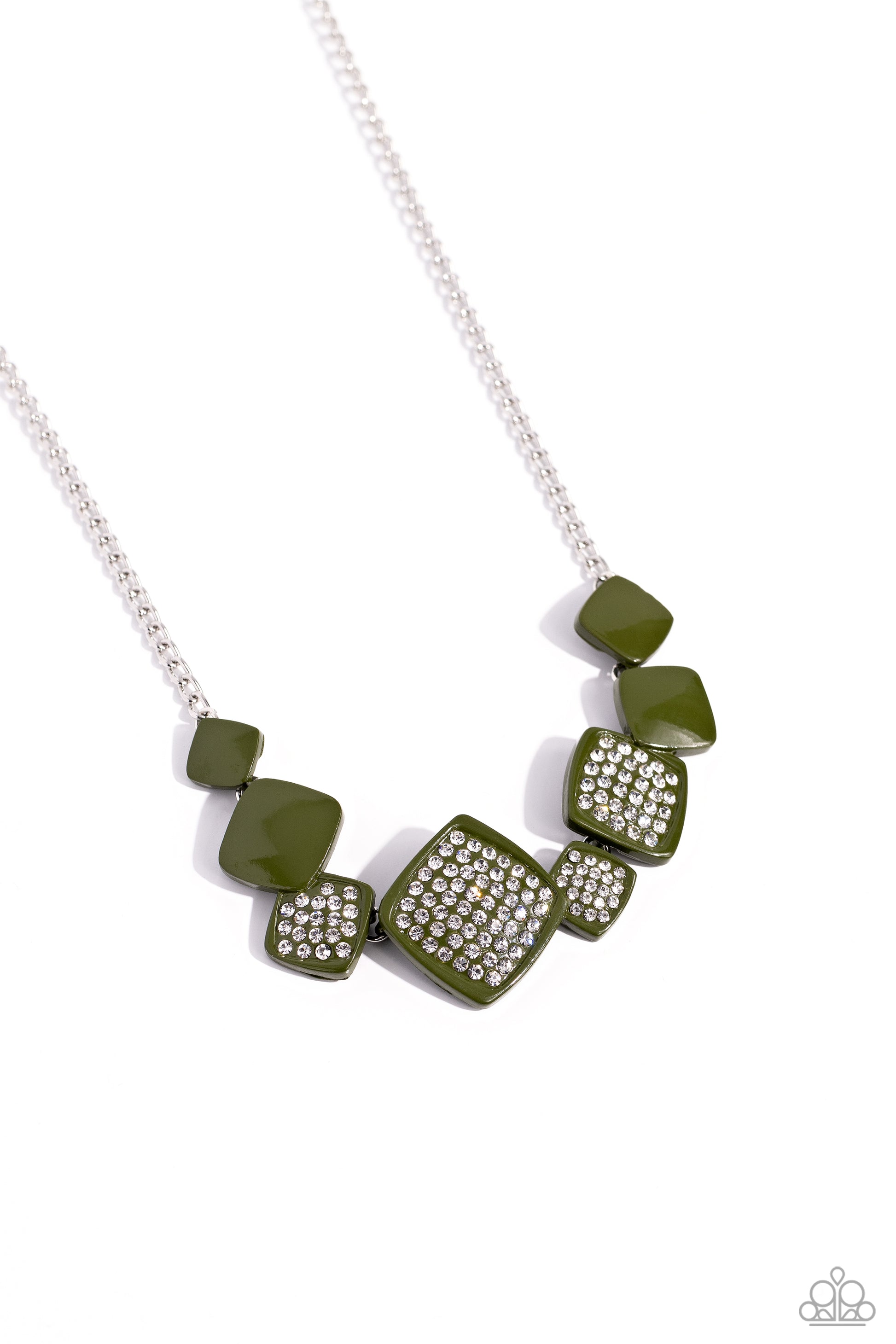 Twinkling Tables - Green Necklace - Paparazzi Accessories - Alies Bling Bar