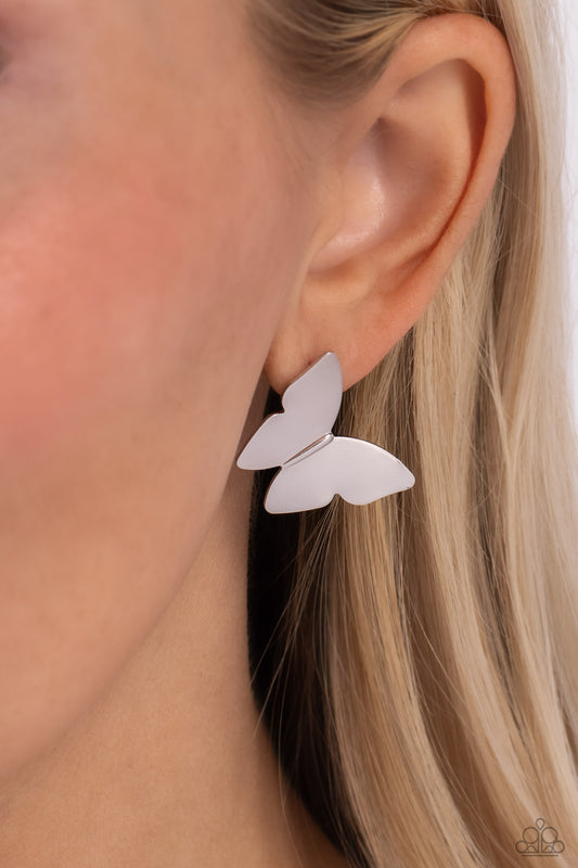 Butterfly Beholder - Silver Earrings - Paparazzi Accessories - Alies Bling Bar