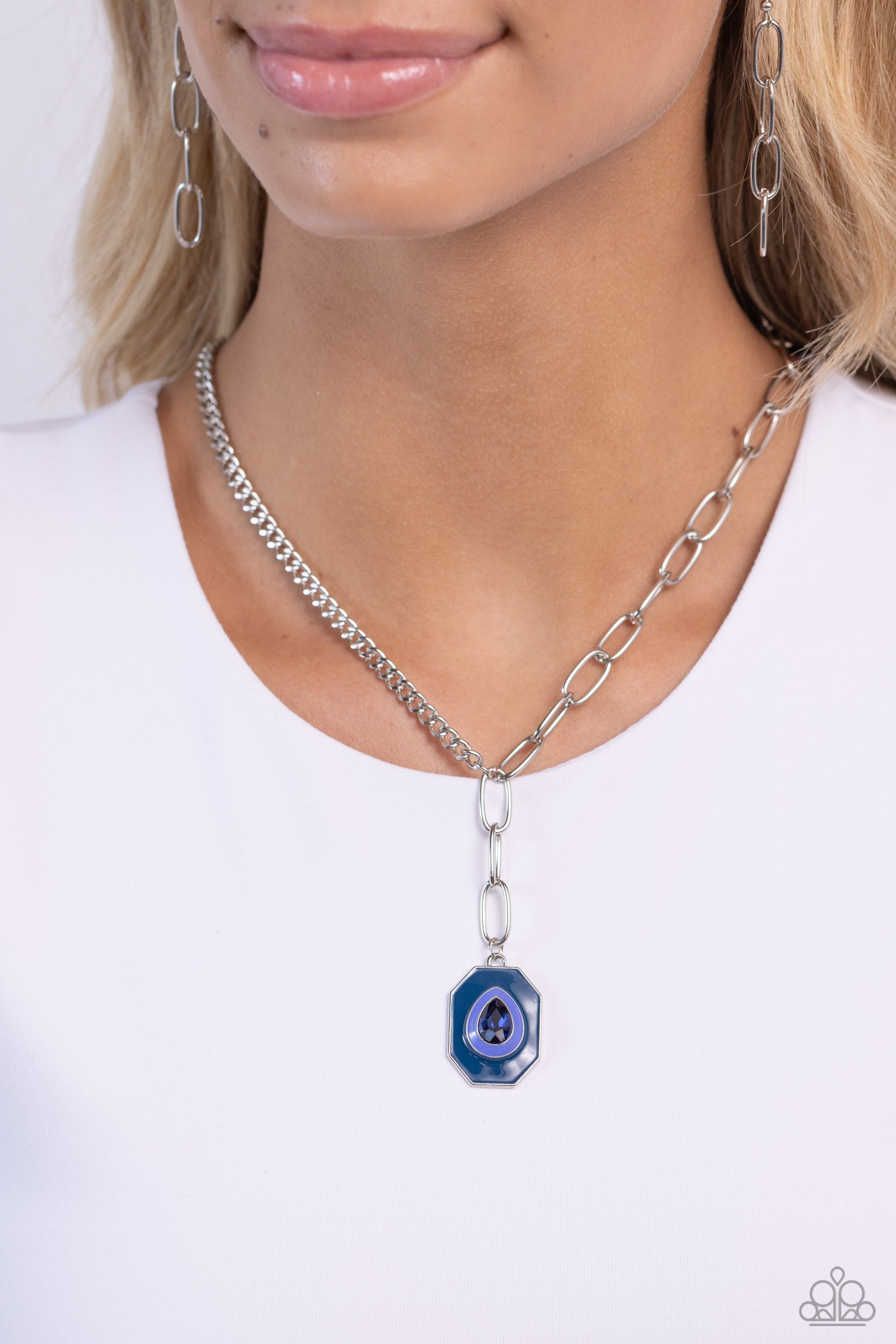 Hexagonal Hallmark - Blue Necklace - Paparazzi Accessories - Alies Bling Bar